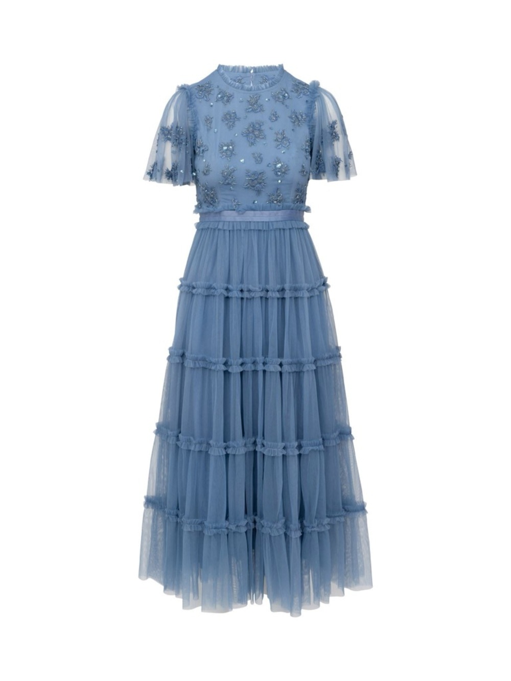 Ivy city co Anastasia Embellished Dusty Blue Tulle Midi Dress
